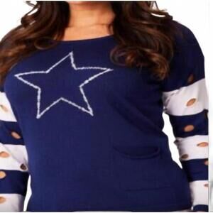 NEW ANGEL star scoop neck top in navy/white